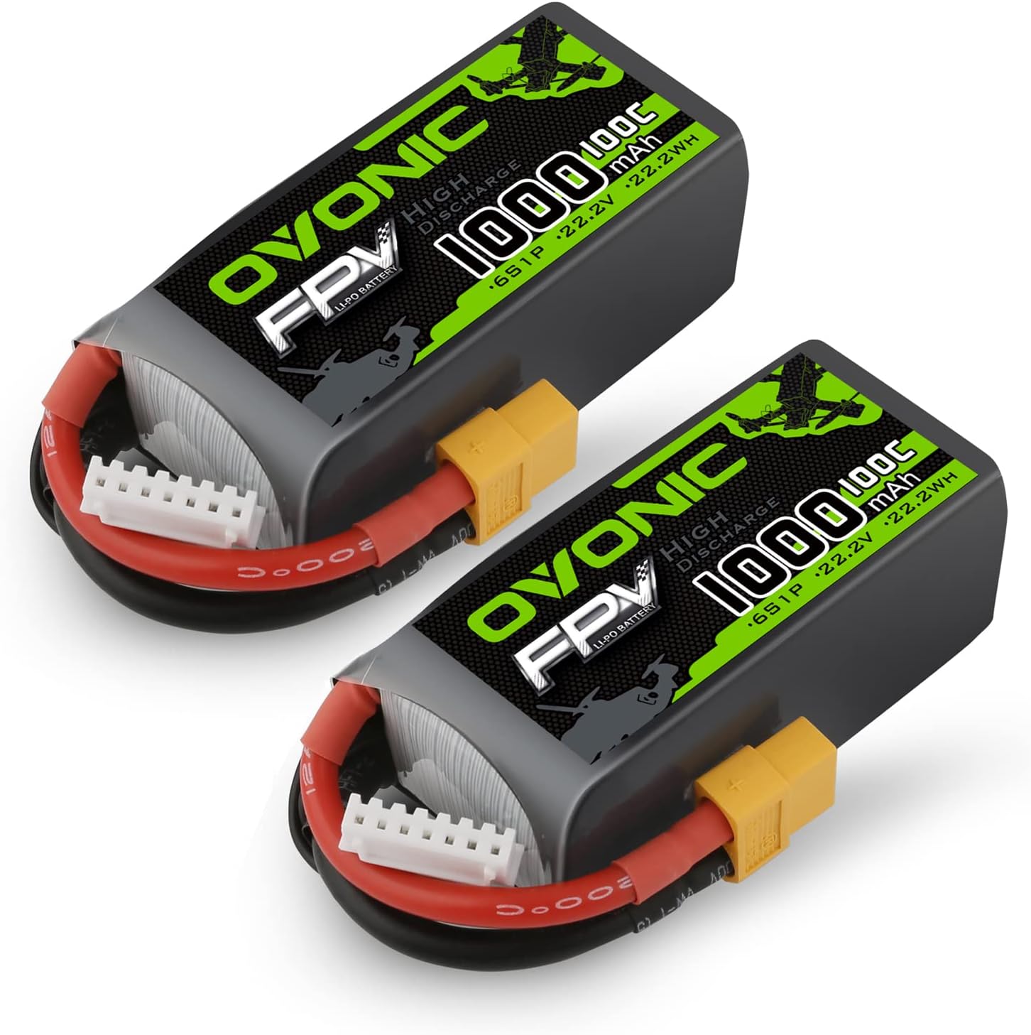 OVONIC 1000mAh 6S 100C LiPo Battery with XT60 Plug for FPV Racing RC Quadcopter Helicopter Airplane Multi-Motor Hobby DIY-2Packs