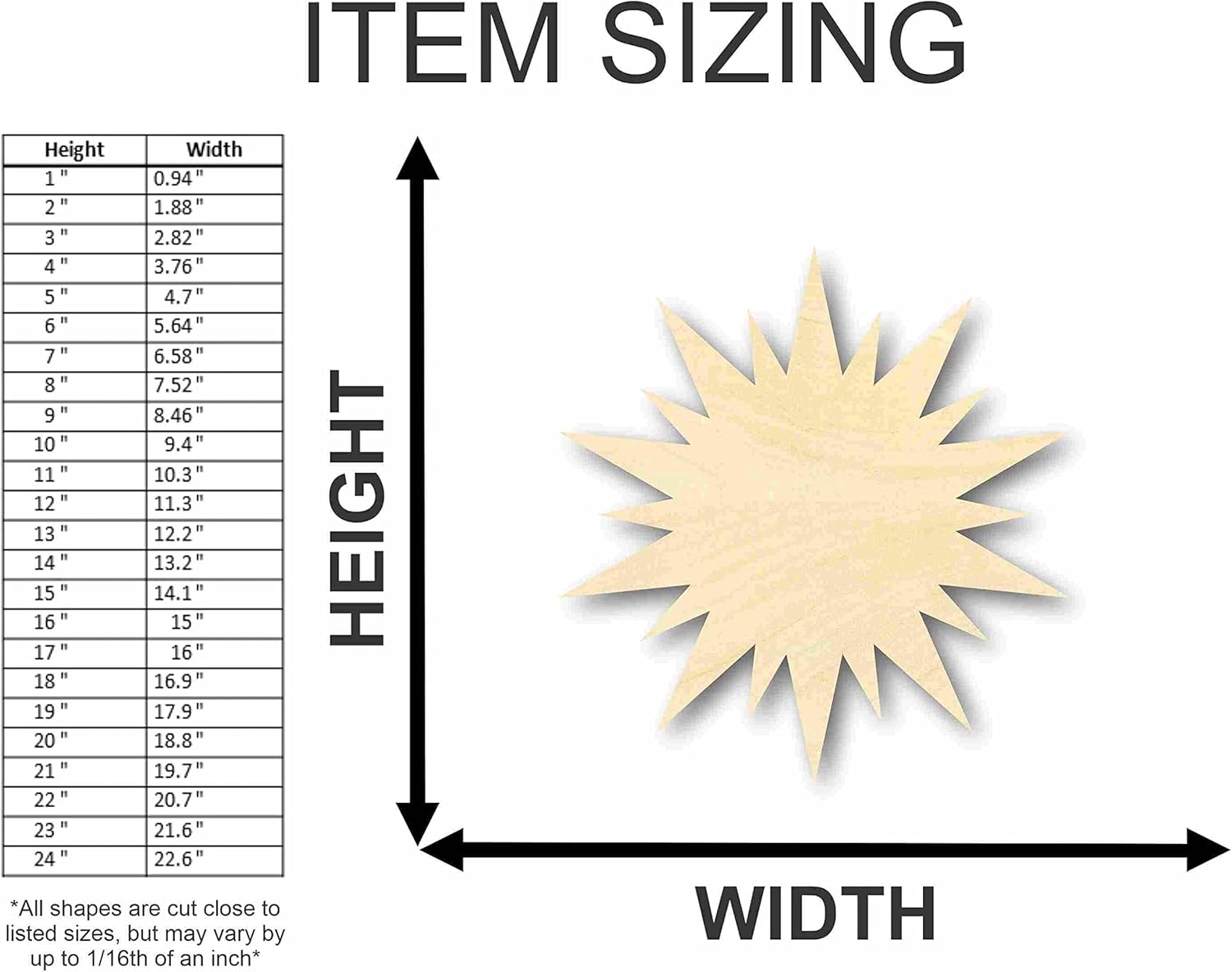 Unfinished Wood Sun Star Shape Space Nursery Craft up to 46" DIY 24" / 1/8"