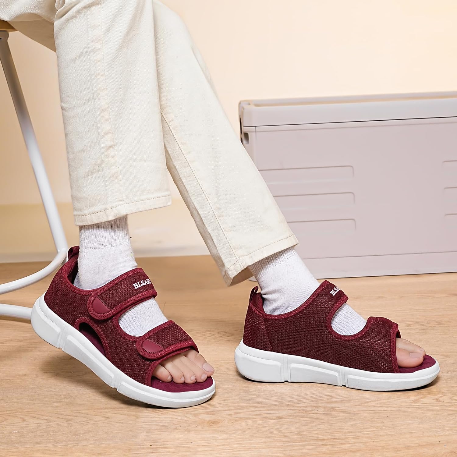 Diabetic Sandals for Women Wide Toe Swollen Feet Adjustable for Foot Pain Relief Open Toe Casual Athletic Sandals for Outdoor Beach Travel Summer Wine Red 10