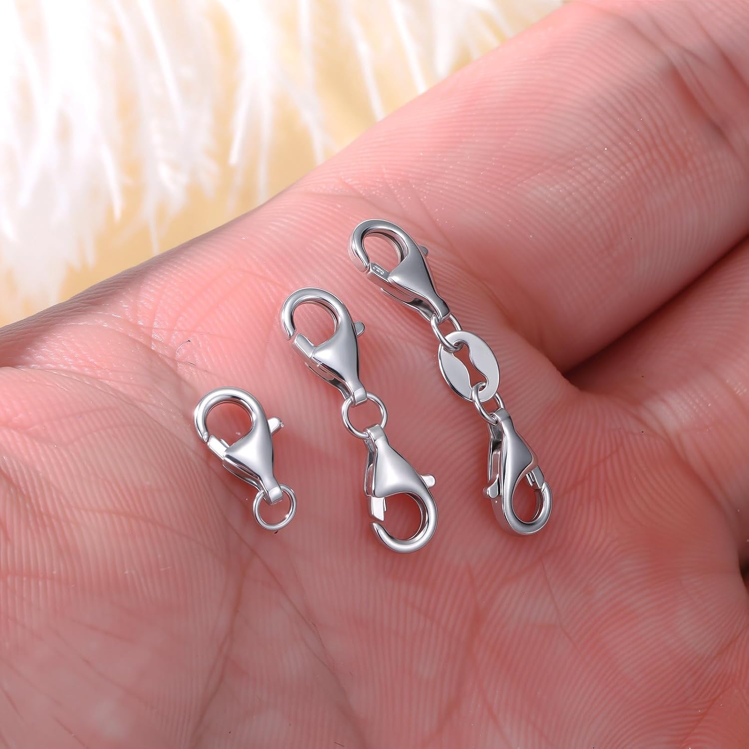925 Sterling Silver Lobster Clasp for DIY Necklace Bracelet Jewelry Making, Double Spring Clasp with Closed Jump Rings, Necklace Extender Clasp Connector Bracelet Extension (Style 4)