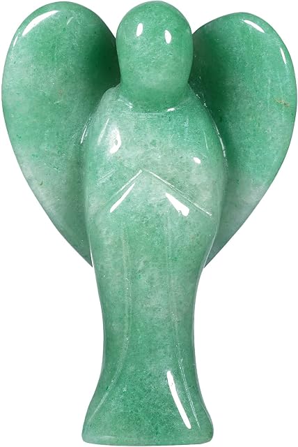 Nupuyai 3" Green Aventurine Guardian Love Heart Crystal Angel Statue, Carved Pocket Angel Figurine Spiritual Healing Stone Ornament for Home Office Decor