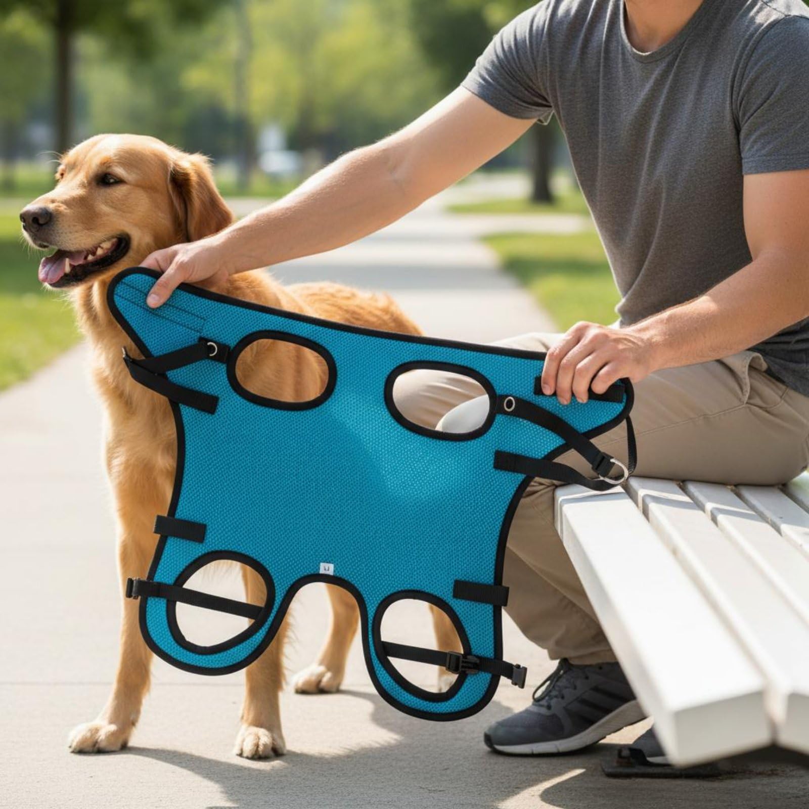 Baoblaze Carrello di Supporto per La Mobilità Cane Carro Riabilitazione Sedia a Rotelle Imbracatura Regolabile Struttura Pieghevole Montaggio Rapido con, Blu, Blu Lago, M