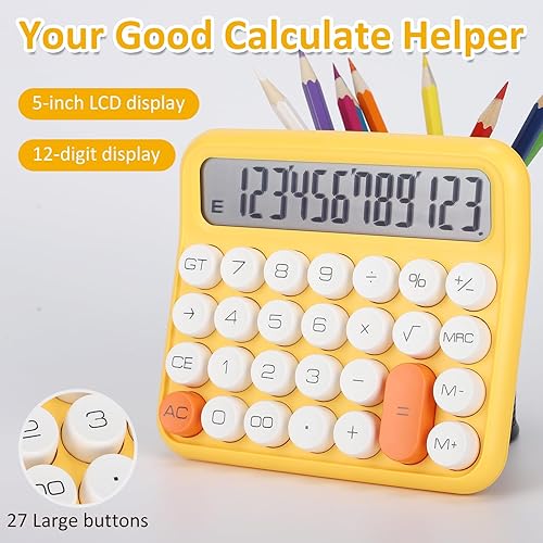 Miniatura 2 de Calculadora estándar básica, pantalla LCD grande de 5 pulgadas y 12 dígitos, calculadora de interruptor mecánico de botón grande para uso escolar,
