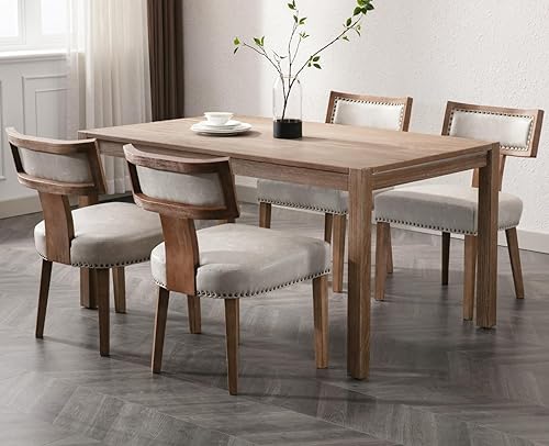 Miniatura 38 de EALSON Juego de 2 sillas de comedor modernas de mediados de siglo, sillas de cocina tapizadas de lino, sillas de comedor de granja, sillas Nailhead