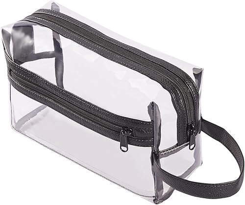 Neceser de aseo transparente, para maquillaje, productos de afeitar, cosméticos, resistente, impermeable, con cierre y asa para viajes, Negro),