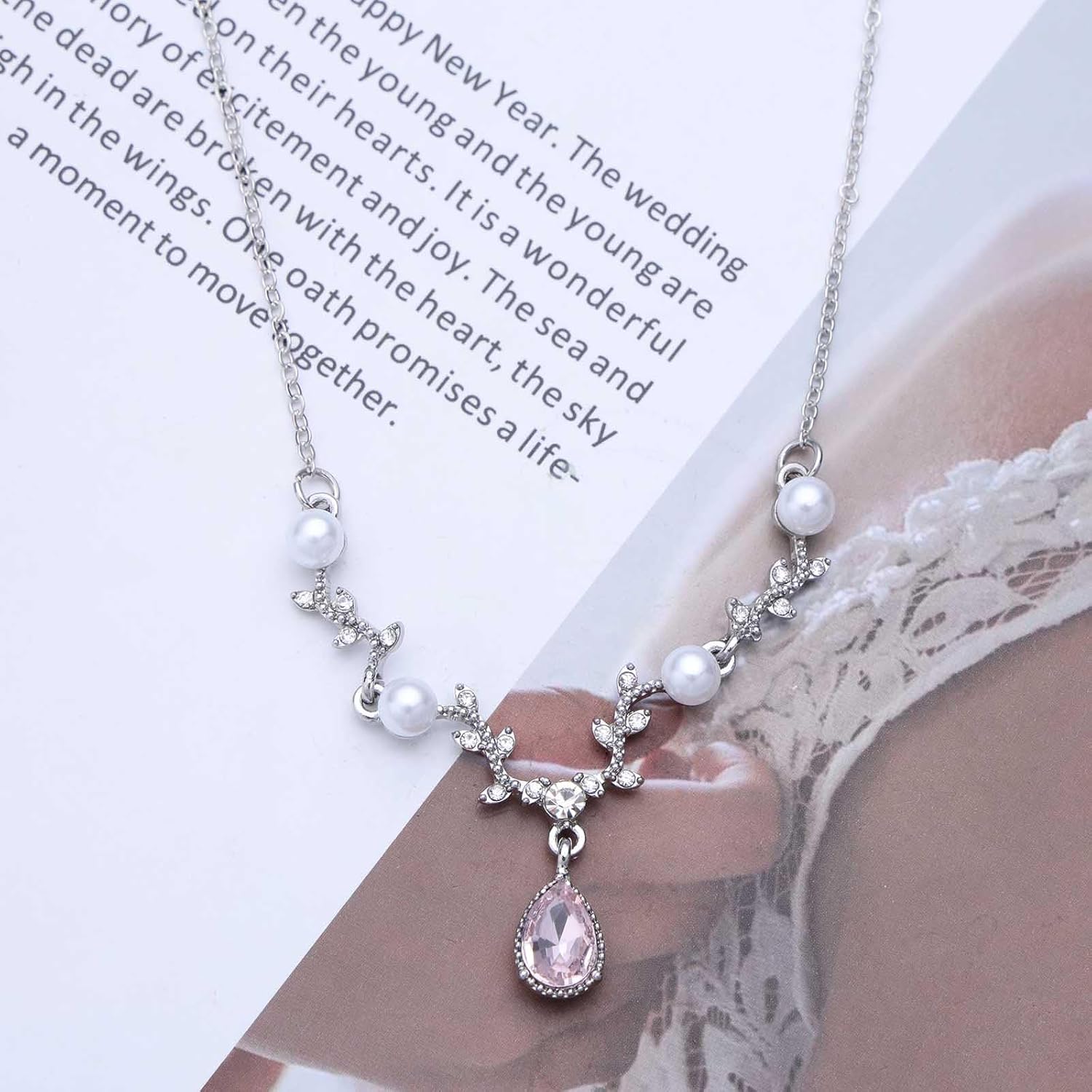 Vintage Teardrop Crystal Pendent Necklace Gold Pearl Necklace Chain Cz Leaf Choker Necklace Bridal Cz Pearl Necklace Rhinestone Leaf Necklace Jewelry for Women - Image 6