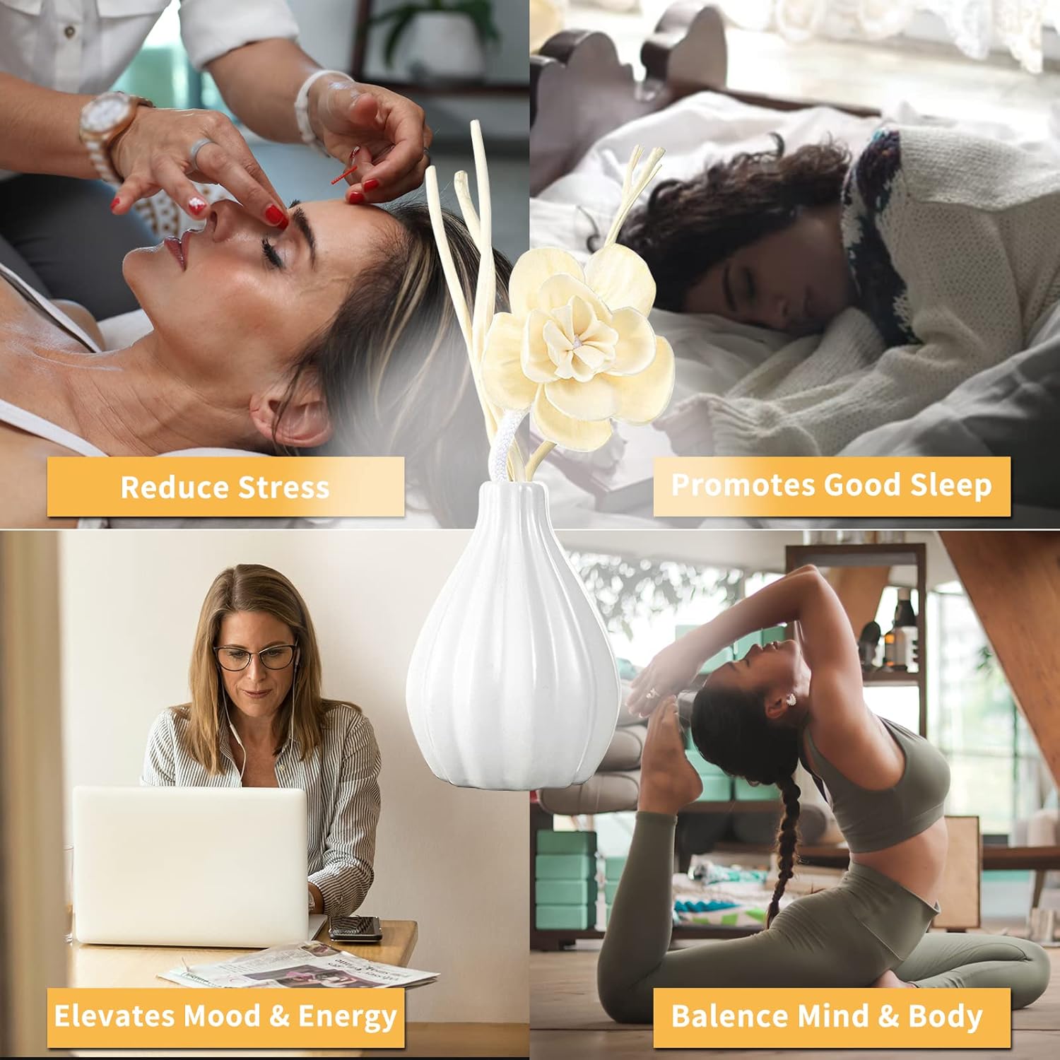 Reed Diffuser Set, Home Fragrance & Decorative Diffuser, Dried Flower Aromatherapy Oil Set, Oil Diffuser Sticks, Ceramic Bottle 5.07 oz(150ml) /1 Pack (JasmineBouquet) - Image 8