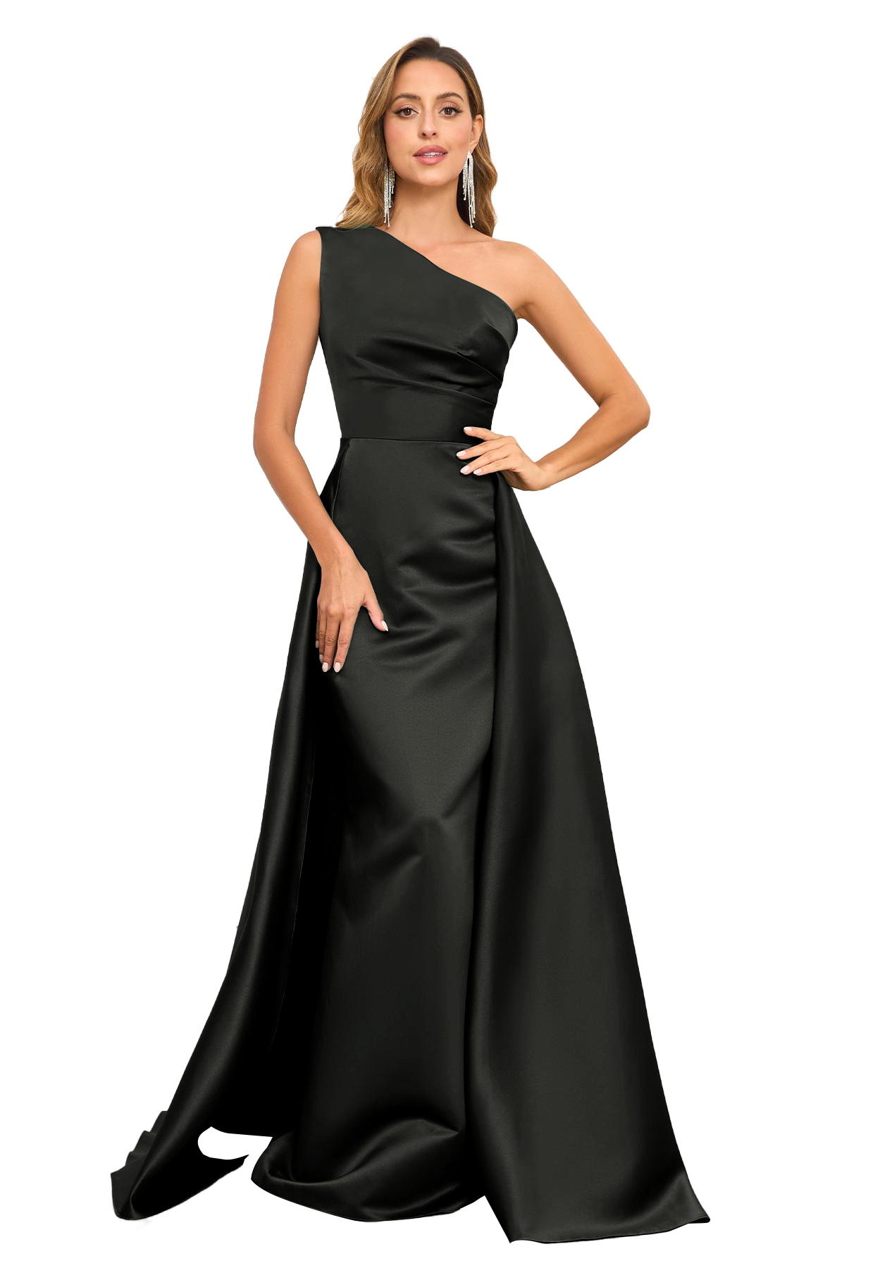 スーツ・フォーマル・ドレス One Shoulder Appliques Mesh Formal Dress MIRUXIA One Shoulder Prom Dressess with Overskirt Long Satin