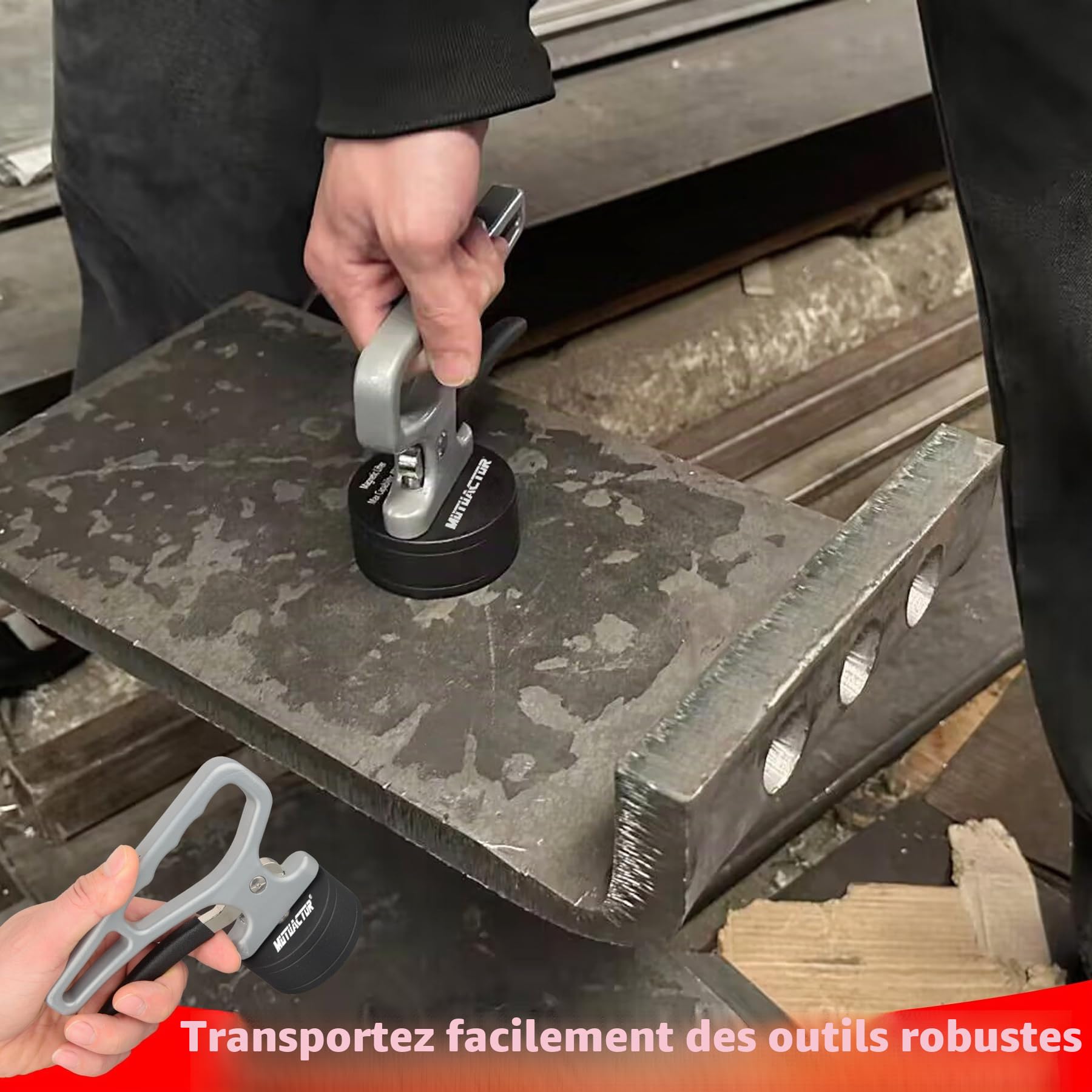 MUTUACTOR Poignée de levage magnétique manuelle, puissante, 1 lot d'aimants puissants en néodyme avec poignée stable pour le transport, outil magnétique facile à desserrer pour saisir les objets en