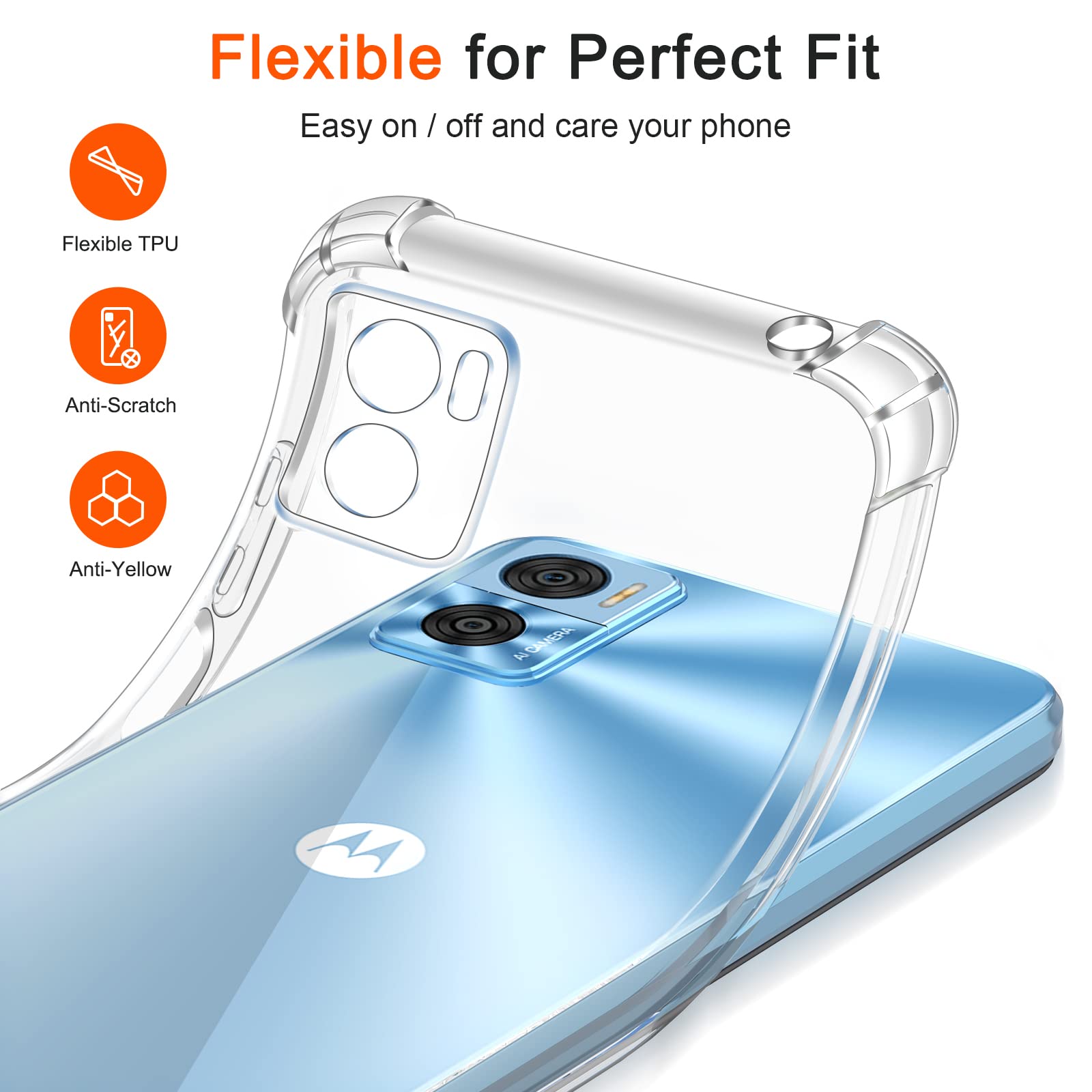 Transparente Silikonhülle Für Motorola Moto E22 / E22i – Ultradünn 0,33 Mm, Kratzfest, TPU