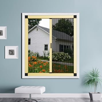 Customize Size No-Drilling Retractable Window Screen, Folding Window with Aluminum Frame and Durable Mesh, Keeps Bugs Out, for Window & PatioChampagne
