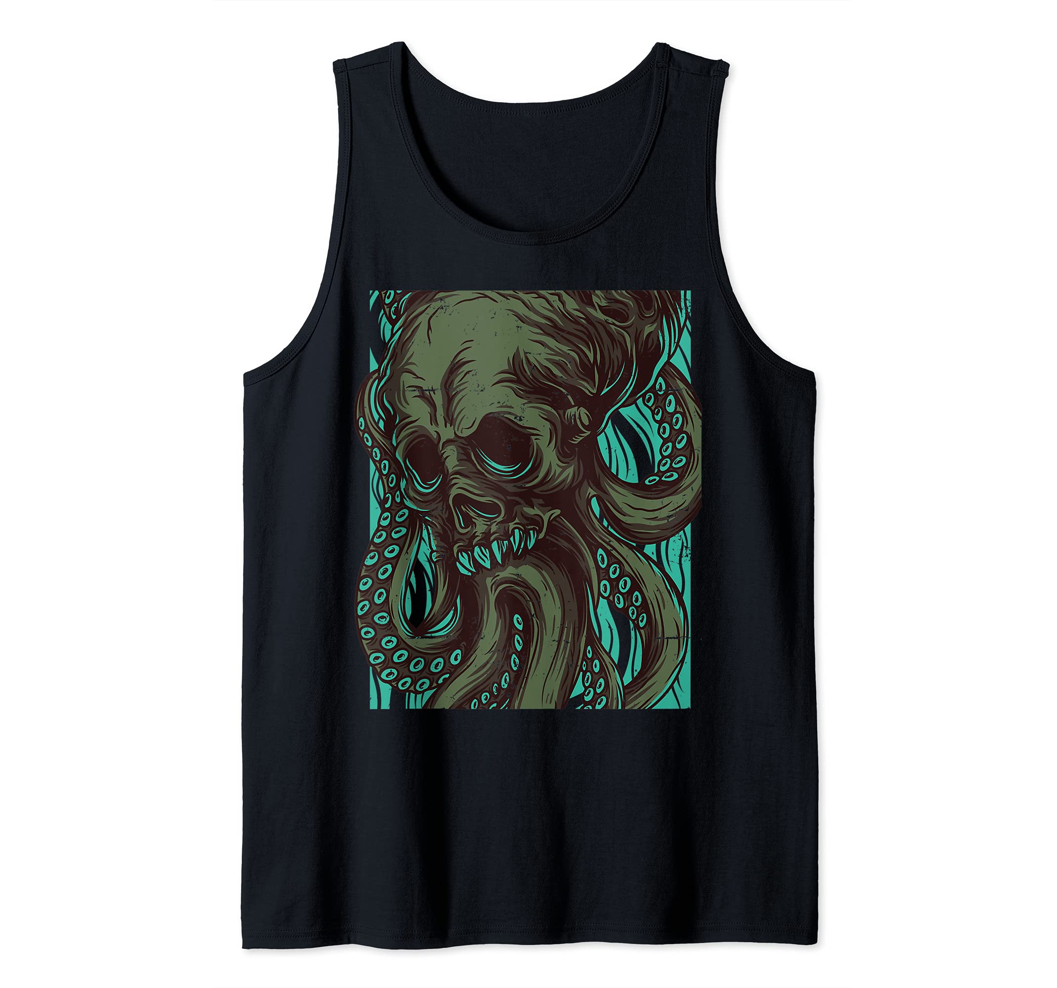 Monster Octopus Fantasy Monster Art Retro Tank Top, Black