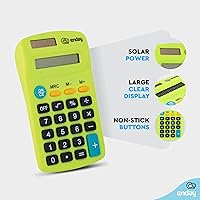 Vista 2 de Calculadora verde, energía solar pequeña básica y funciona con pilas, pantalla grande de cuatro funciones, calculadora de mano con alimentación