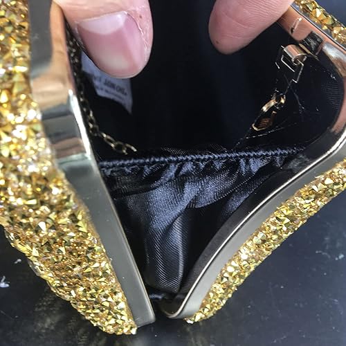 Miniatura 8 de Boutique De FGG Bolsos de mano de cristal con cierre de perlas para mujer bolsos de noche bolsa de diamantes de imitación para fiesta de boda Negro,