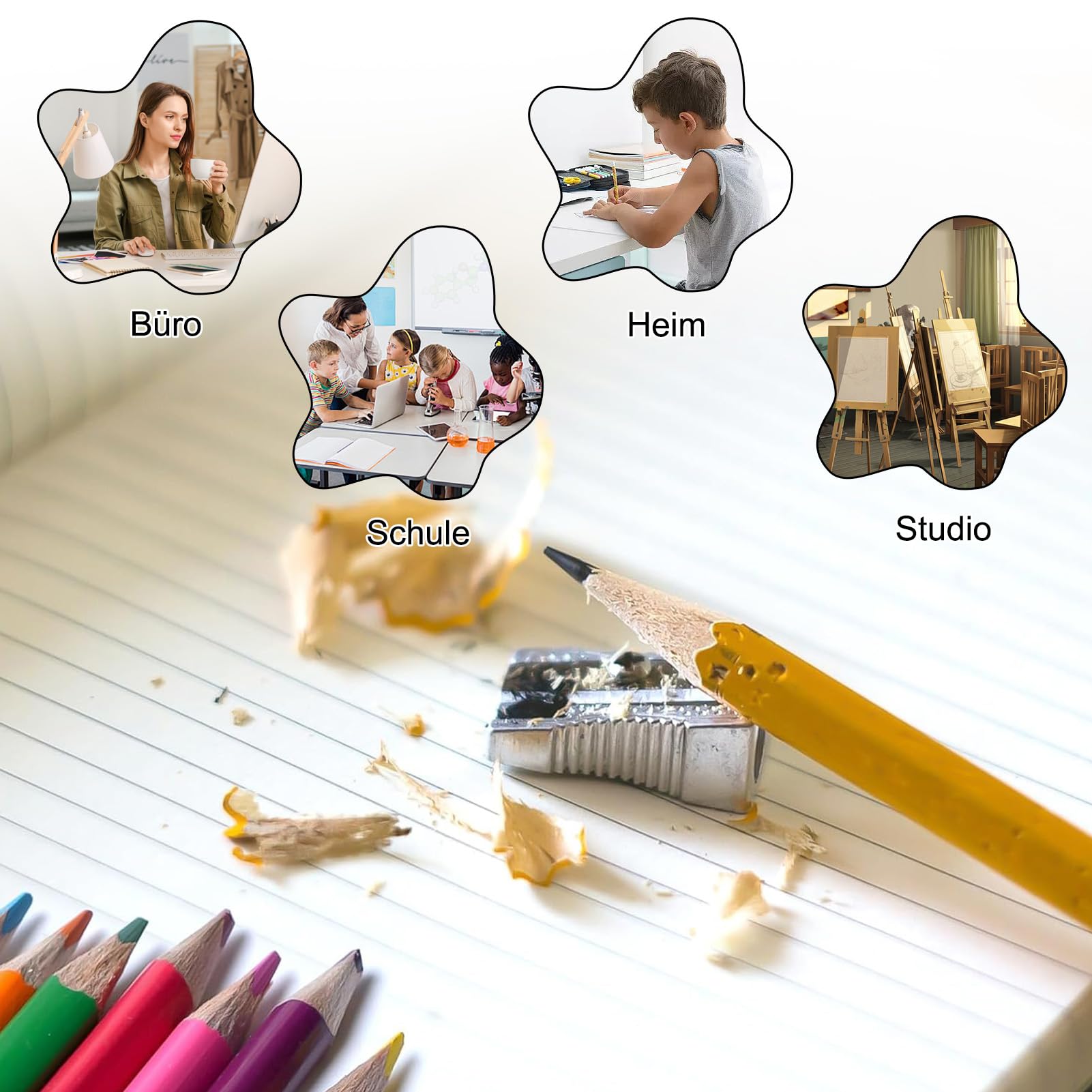 4 afiladores, 2 agujeros dobles y 2 individuales, sacapuntas de metal para la escuela, lápices de colores y grafito, ideal para el hogar, la escuela y la oficina