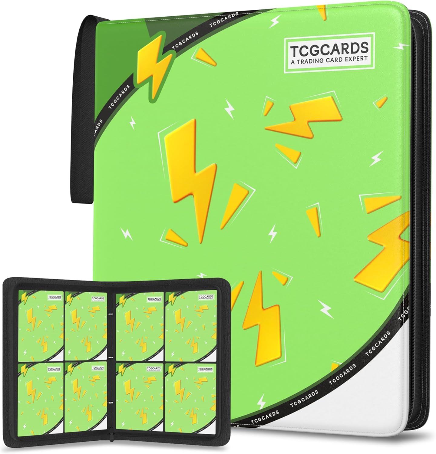 Trading Card Binder 4 Pocket,Card Binder 400 Pockets,Card Book Holder Cards with 50 Removable Sleeves,3-Ring Zip Design MTG/TCG/Sport Collectible Trading Card Albums Gifts (Green) — image 1