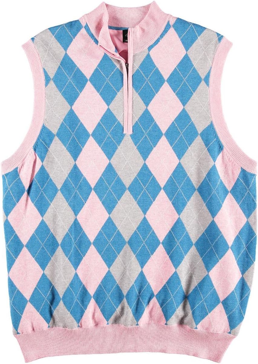 Greg Norman Collection Men's Lined 1/4 Zip Argyle Wind Vest