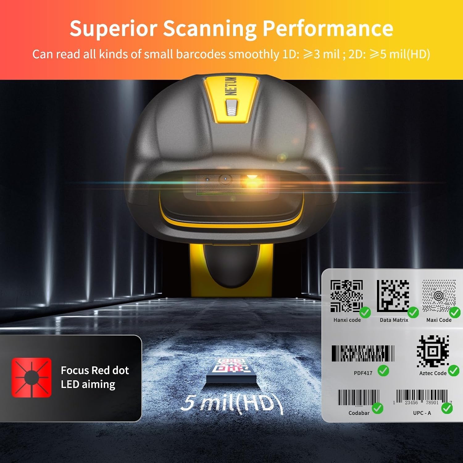  2D QR Industrial Bluetooth Barcode Scanner with Charging Dock thumbnail