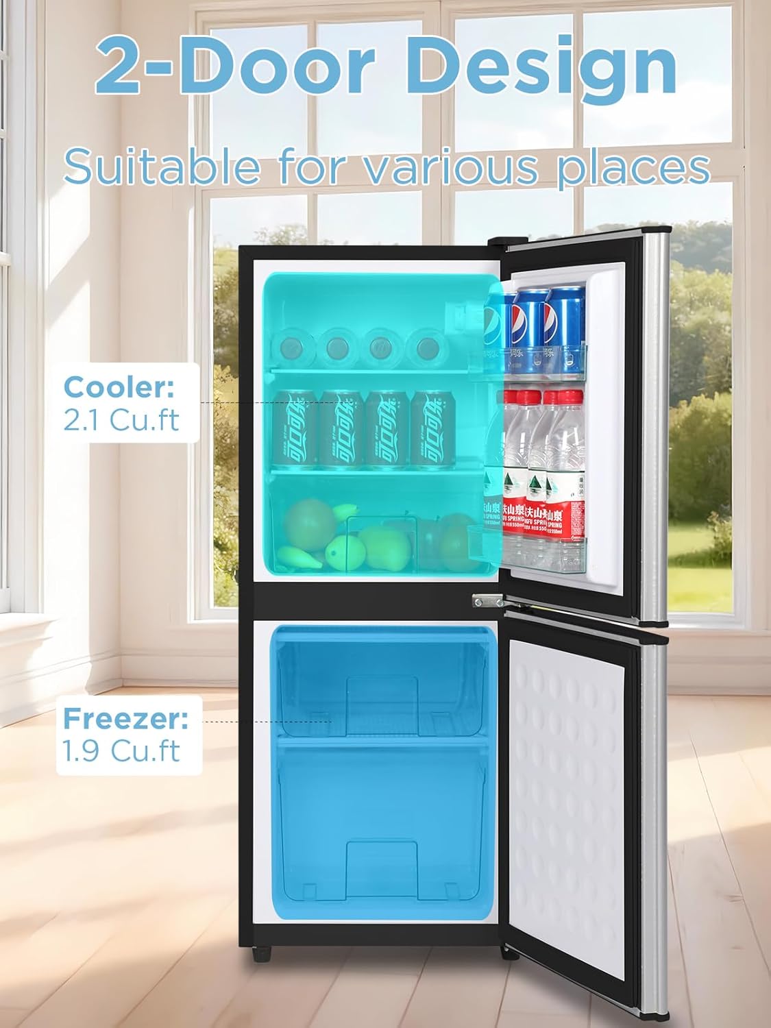 F.W.WOOLWORTHS 4.0 Cu.Ft Refrigerator with Freezer, 2 Doors Fridge with Adjustable Thermostat Control, Refrigerator for Kitchen, Dorm, Apartment, Garage, Office, Silver