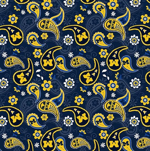 University of Michigan Wolverines Fabric – Officially Licensed University of Michigan Cotton Quilting Fabric by Sykel Enterprises, Precut Yardage for Sewing & Crafts Paisley