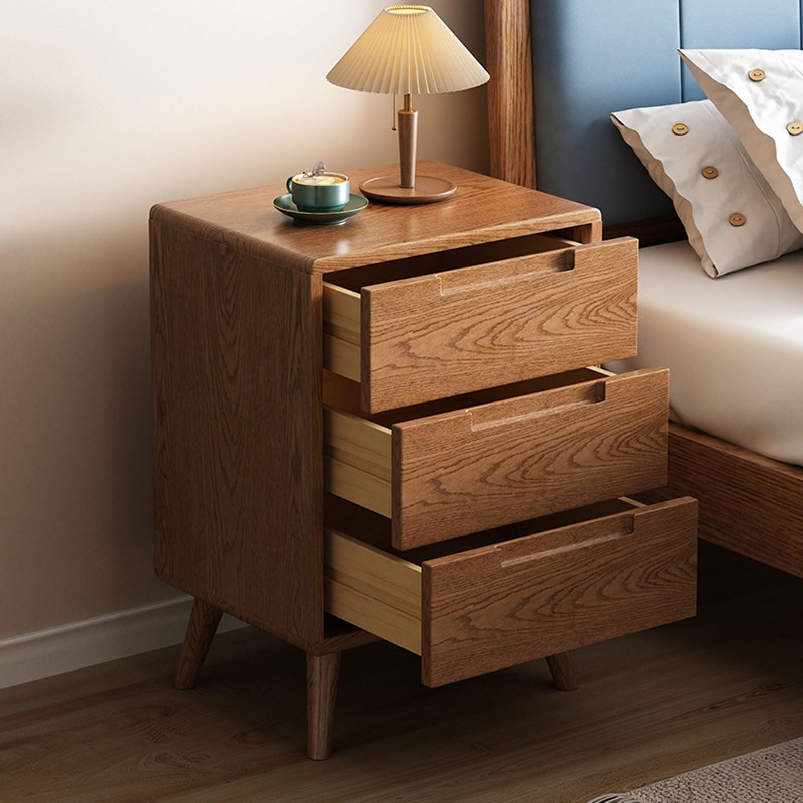 Table de Chevet en Bois Massif, Armoire de Rangement, Ensemble Complet de Meubles adaptés à la Chambre à Coucher, au Salon, à l'étude (Blanc, Double tirage)