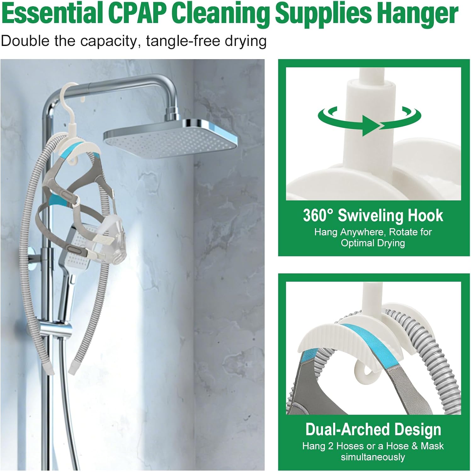 9 Pack CPAP Cleaning Kit for CPAP Machine Hose and Mask - CPAP Supplies with Collapsible Wash Basin, 7ft Tube Cleaning Brush, Double Tube Holder Hanger & Storage Bag, for ResMed 22mm & 15mm Tubing