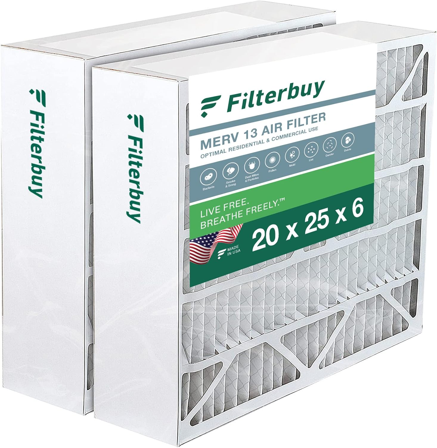 Filterbuy 20x25x6 Air Filter MERV 13 Optimal Defense (2-Pack), Pleated HVAC AC Furnace Air Filters Replacement for Aprilaire Space-Gard 201 / Models 2200 and 2250 (Actual Size: 19.75 x 24.25 x 5.88 Inches)