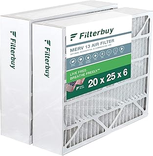 Filterbuy 20x25x6 Air Filter MERV 13 Optimal Defense (2-Pack), Pleated HVAC AC Furnace Air Filters Replacement for Aprilaire Space-Gard 201 / Models 2200 and 2250 (Actual Size: 19.75 x 24.25 x 5.88 Inches)