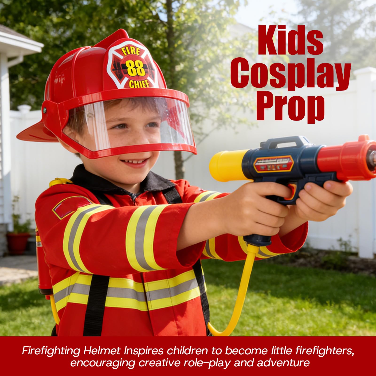 SM SunniMix Children Kids Fireman Hat Firefighting Helmet Trendy Party Favors Dress up Role Play Fire Hat Sturdy Party Cap, Red — view 2