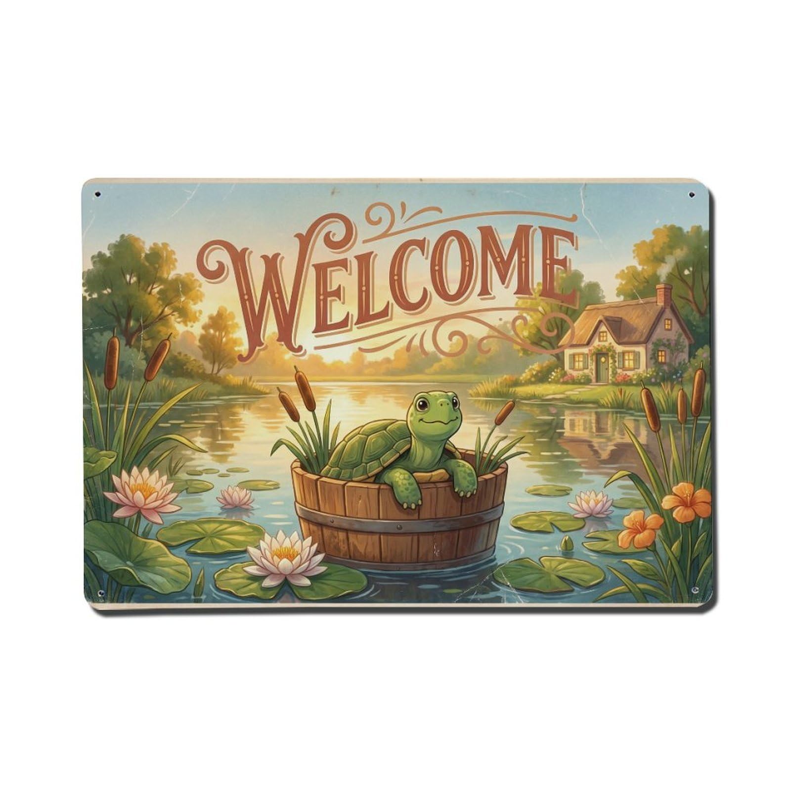 Vintage Welcome Turtle Golden Hour Metal Tin Sign