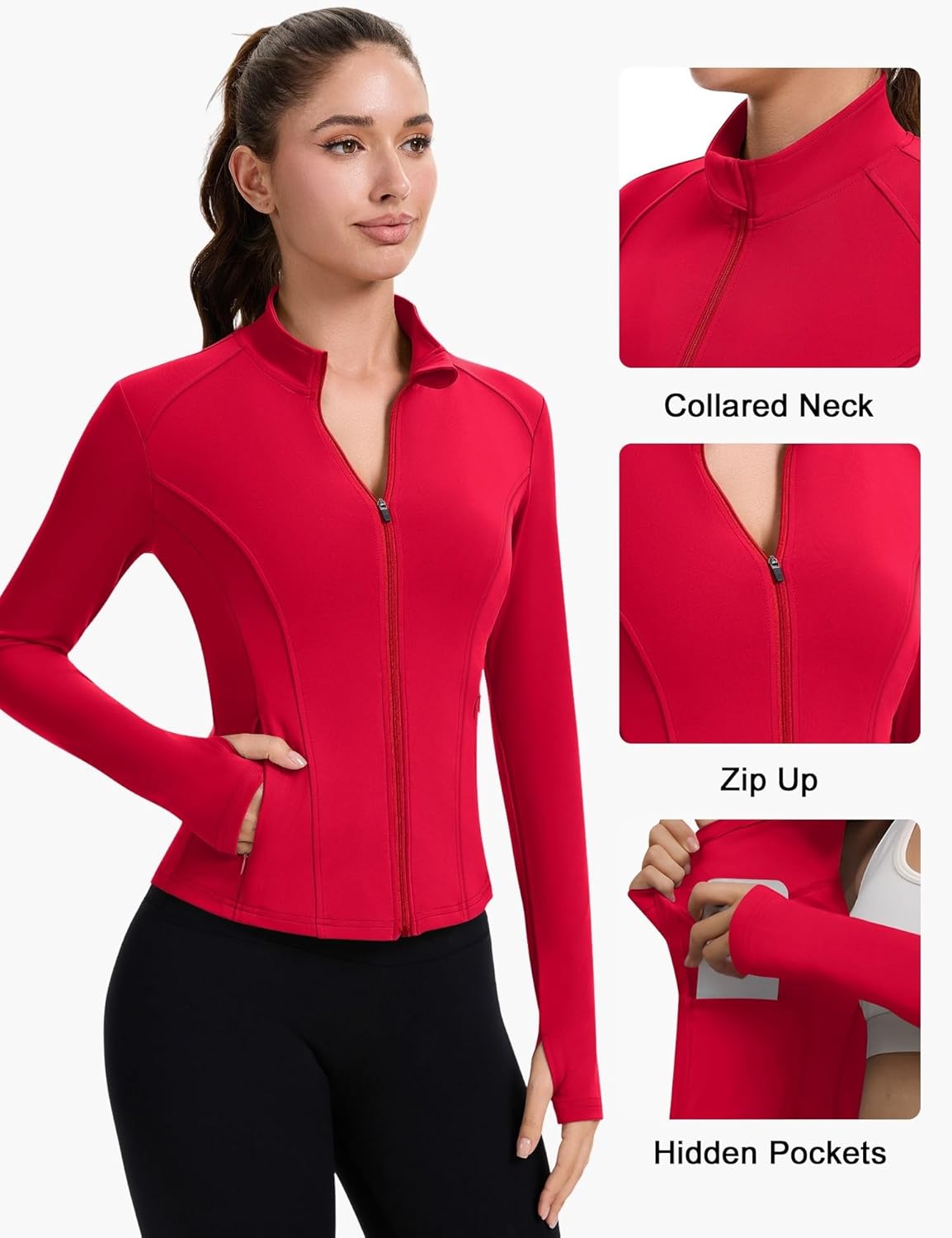 ZHENWEI Workout Jackets for Women Full Zip Up Cropped Athletic Long Sleeve Lightweight Slim Fit Running Tops with Pockets - Image 4