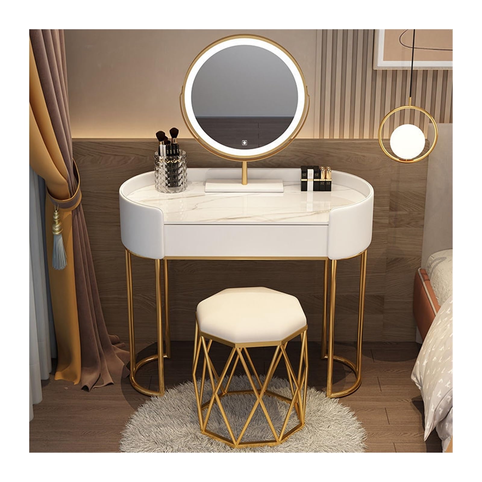 CGCSYZ Vanity Desk Modern Bedroom Dressing Table Home Multifunctional Storage Cabinet Makeup Table Home Furniture Makeup Dressing Table (White L 80cm)
