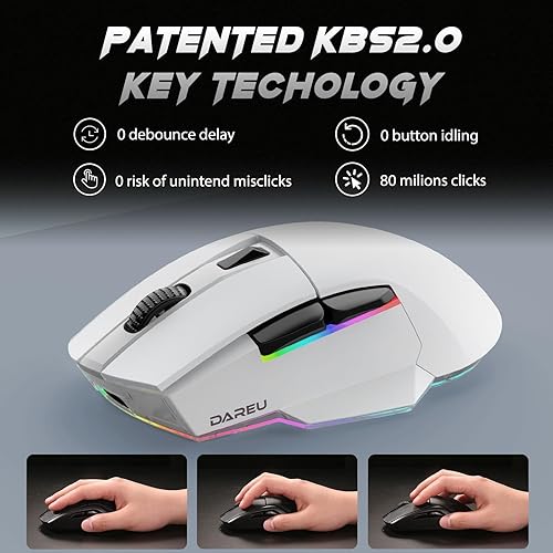 Miniatura 6 de DAREU Ratón inalámbrico para juegos A955 con base de carga RGB Ratón trimodo 2.4GUSB-CBT Ratón hasta 12K DPI Sensor óptico -Botones KBS II