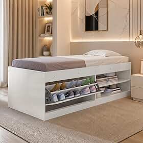Cama Box Solteiro Com Sapateira 2 Prateleiras Reforçada Branco