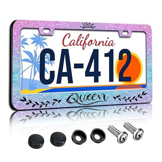 Crown Queen License Plate Frames Pink Funny License Plate Holder for Car Decor Parts Personalized Stainless Steel License Plate Cover for Standard License Plate Holder 12x6 Inch
