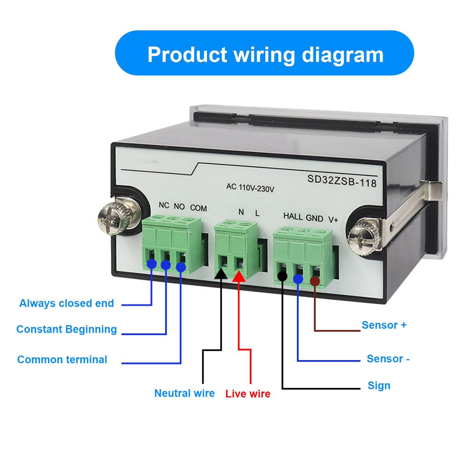 Fafeicy Digitaler LED-Drehzahlmesser, Drehzahlmesser, Parametereinstellungen für Drehmaschinen-Fördermotor, NPN-Sensor, 110–230 V AC