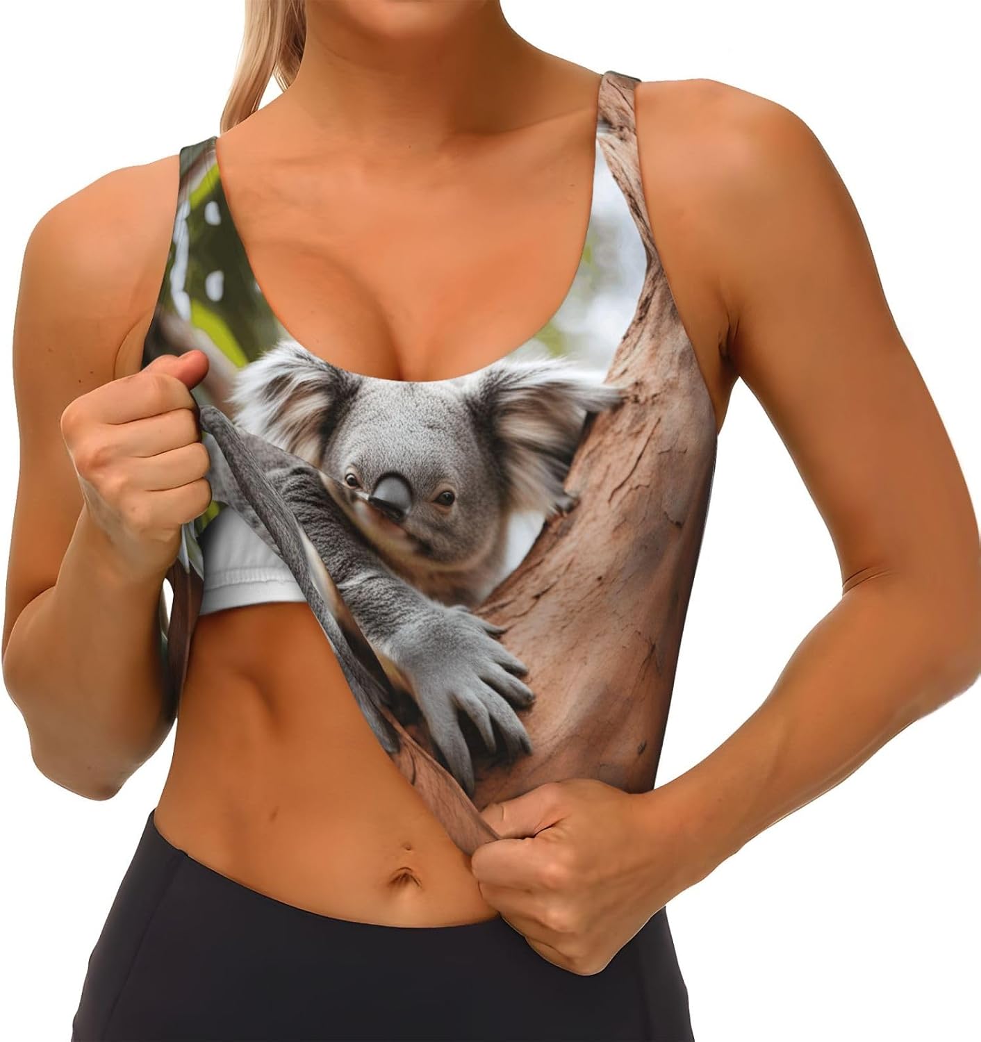 Hugging Tree Koala Print Sports Bra for Women,Padded,Racerback,Perfect for Yoga,Workout and Running