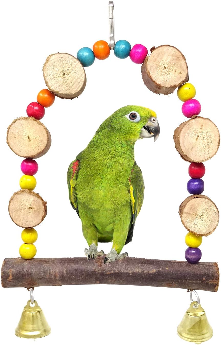 HONBAY Wooden Bird Swing Perch Parrot Hanging Toy for Small Sized Birds