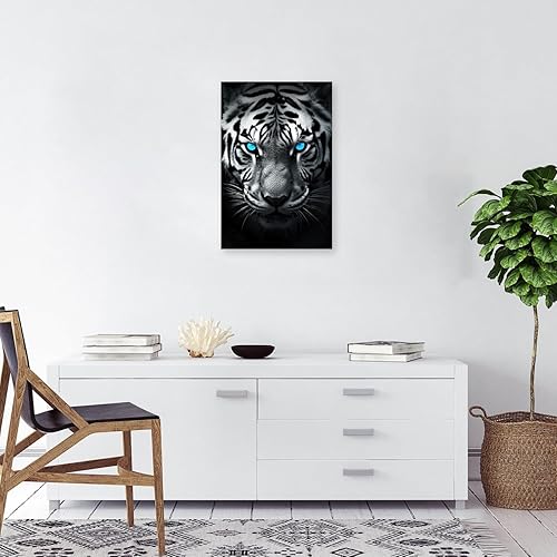 Miniatura 2 de Cuadros de tigre, lienzo decorativo para pared, lienzo de animales en blanco y negro, arte de pared, pintura de tigre, ojos azules, marco decorativo