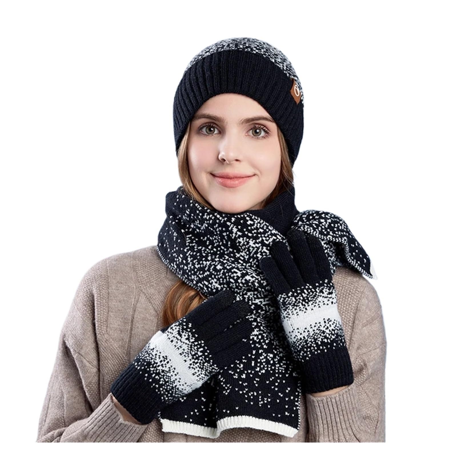 Damen WinteSet Mütze Schal Handschuhe Wintermütze, Handschuhe und Schal-Set for Damen Herren – kältebeständige, warme Outdoor-Mützen mit Samtohren