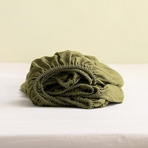 Miniatura 8 de Sábana bajera de 100 % lino lavado a la piedra, color sólido  (1 pieza) funda de colchón de 14 pulgadas de profundidad suave, natural y