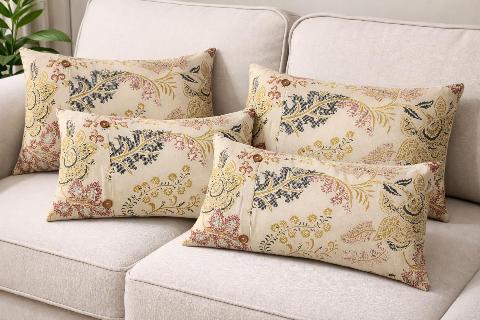 R home Beige Cushion Covers | 12 x 20 Inch | Throw Pillow Cases for Sofa, Bed, Car, Chairs, Living Room & Office | Rectangular Decorative Cushions – Durable & Stylish (2, Beige Floral, 12 X 20 INCH)-picture-32