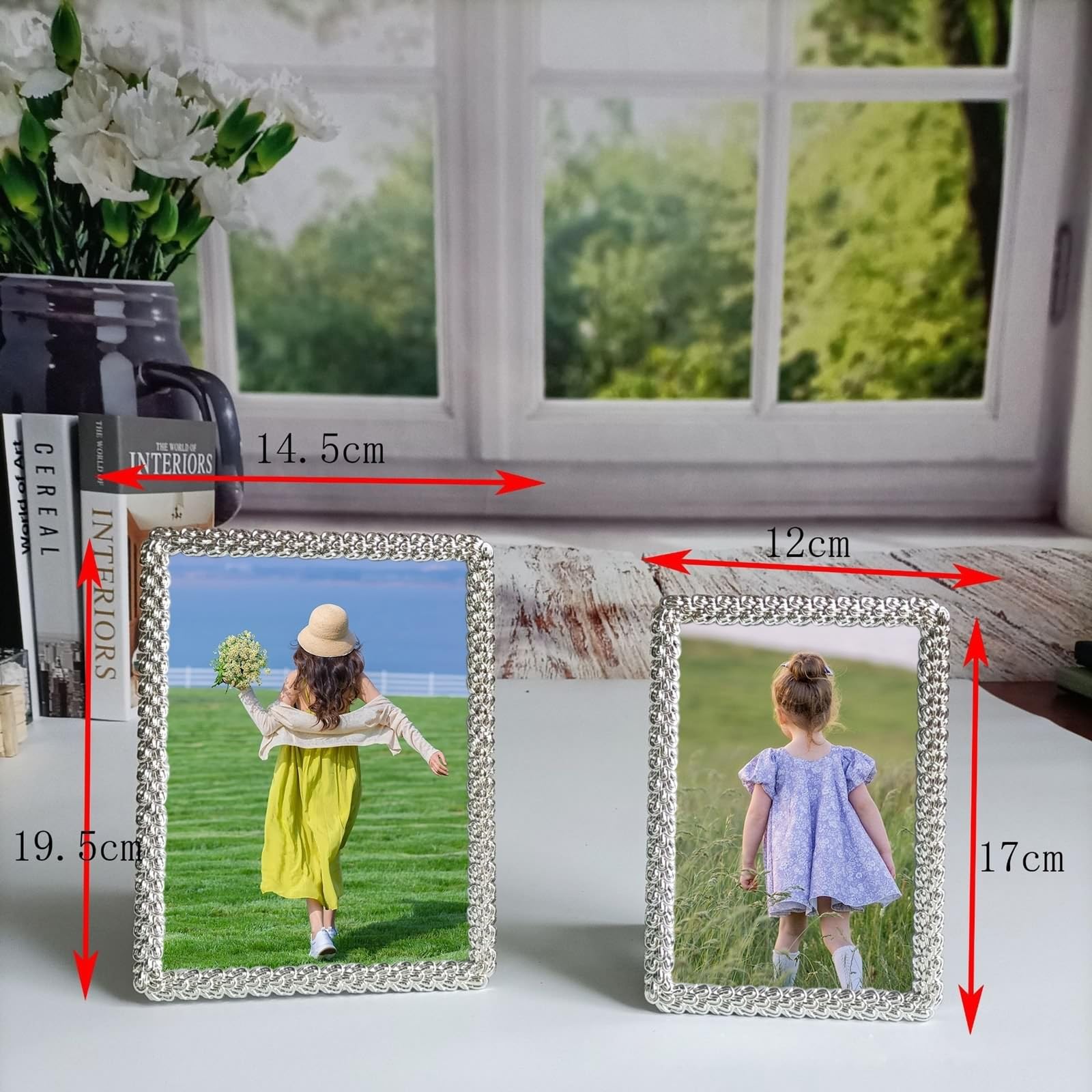 Bilderrahmen Silber, Fotogröße 12.5x17.5 CM Tischplatte Elegant Fotorahmen mit Passepartout Horizontal/Vertikal, Rechteck Kratzfestes Posterrahmen Metall für Wohnzimmer, Schlafzimmer