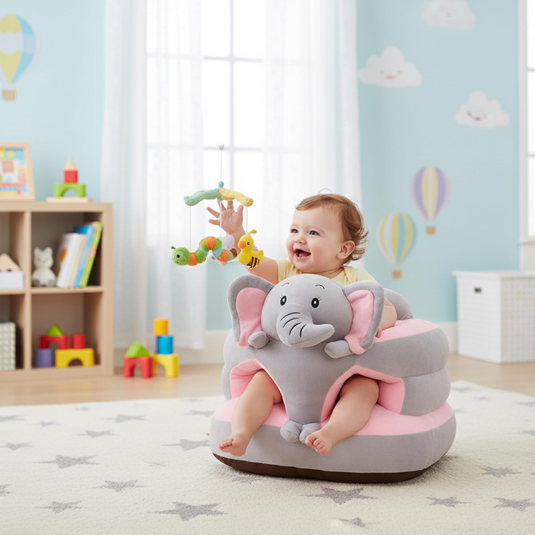 Sit-Me-Up-Bodensitz für Babys, Plüsch-Elefant-Baby-Sit-Up-Stuhl, Sitzunterstützungssofa für Kleinkinder für Schlafzimmer, Wohnzimmer, Kinderzimmer