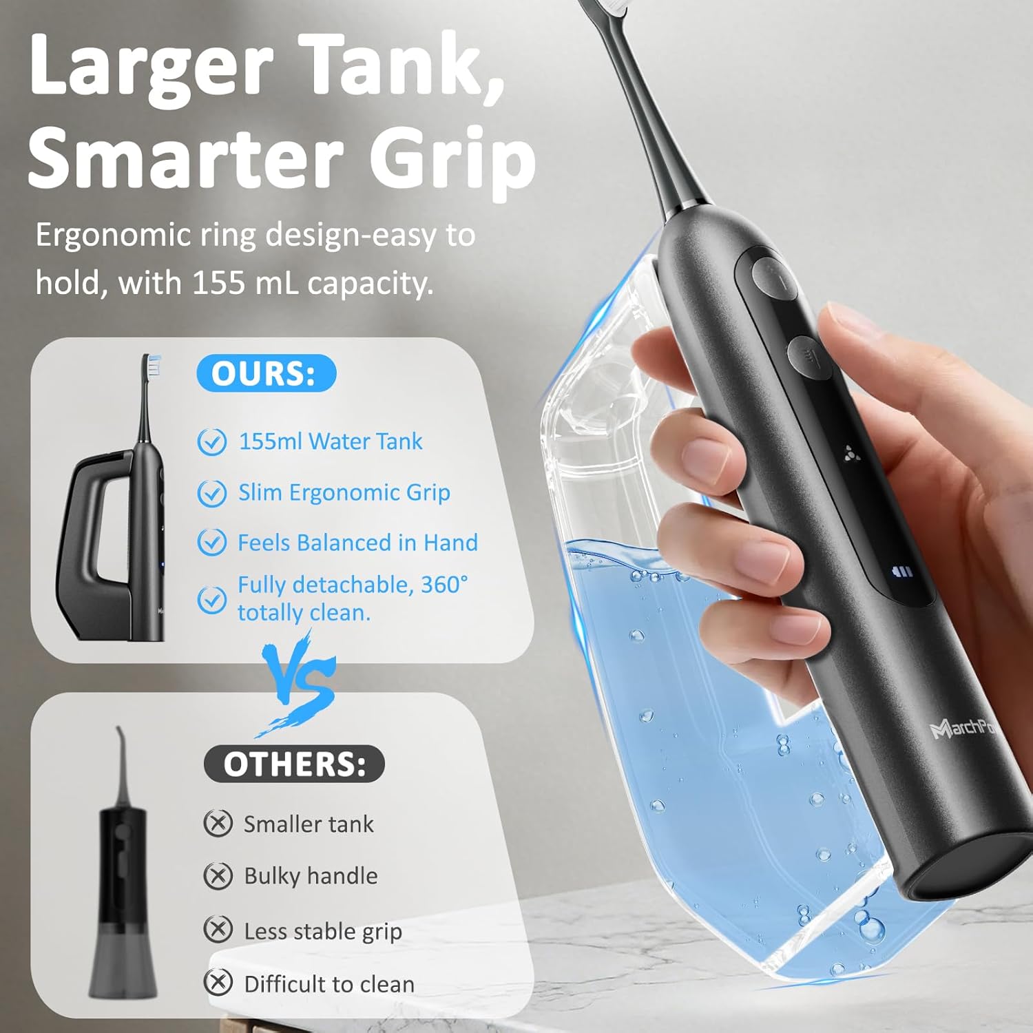 Marchpower 3-in-1 Electric Toothbrush with Water Flosser 3.0, Sonic Toothbrush with Sweeping Oscillation & Water Flossing, Cordless Portable Flossing Toothbrush Combo for Adults, Travel & Daily Use