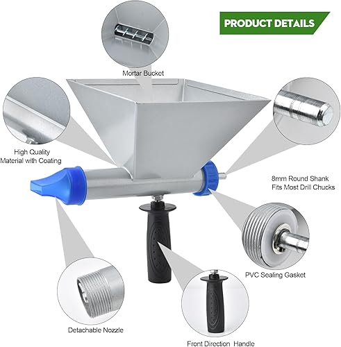 Miniatura 3 de Pistola de calafateo de mortero de barrena, pulverizador de calafateo portátil de metal con 5 boquillas para paredes, ladrillos, pisos (no incluye