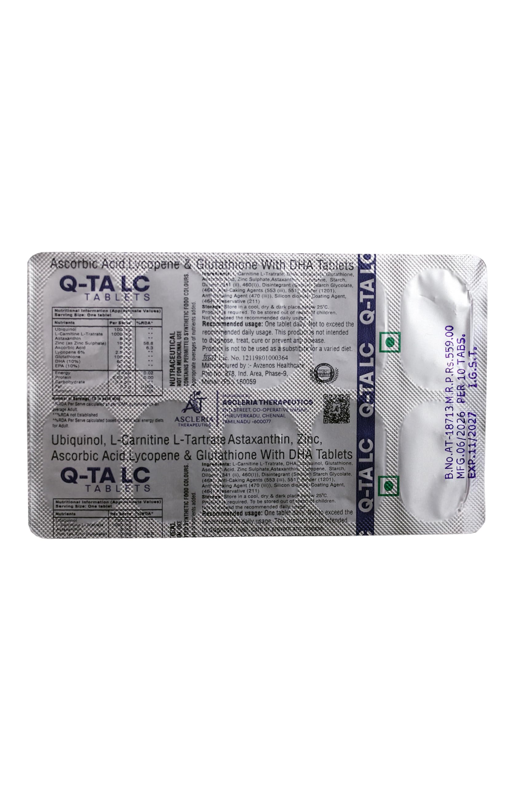 Q-TA LC™ | Ubiquinol, L-carnitine L-tartrate, Astaxanthin, Zinc, Ascorbic Acid, Lycopene & Glutathione With DHA & EPA Tablets for Male Reproductive Health, Energy Metabolism and Overall Cellular Antioxidant Defense — Amazon image 5