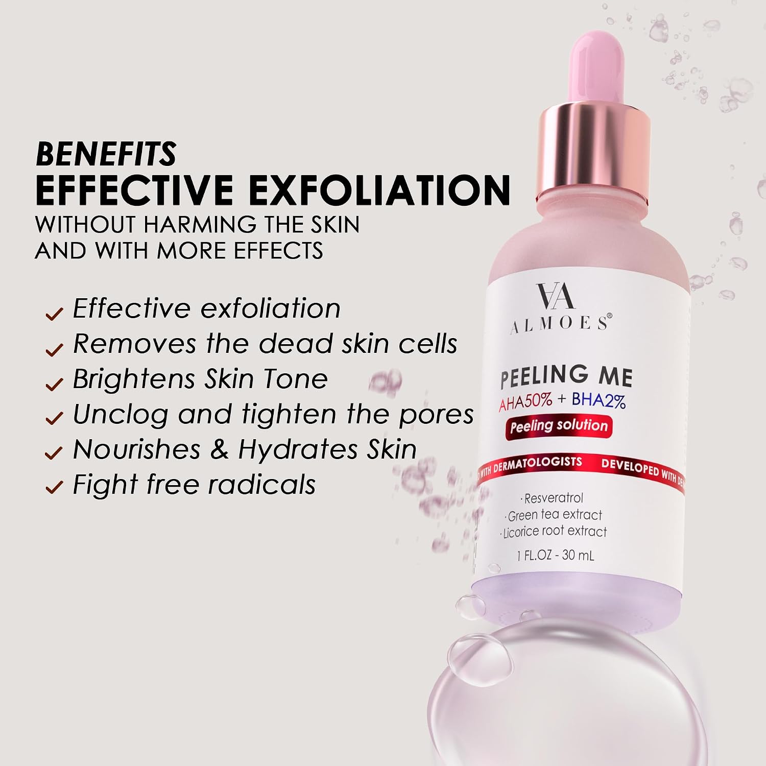 ALMOES Face Exfoliant Serum with AHA and 2% BHB to Remove Blackheads, Face Exfoliator for Tone and Texture,Pore Minimizer,Exfoliating Face Serum with Liquorice Root,Antioxidant,Smoothes Skin