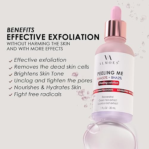 Miniatura 2 de ALMOES - Suero exfoliante facial con AHA y 2% BHB para eliminar puntos negros, exfoliante facial para tono y textura, minimizador de poros, suero