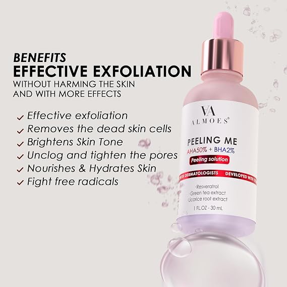 ALMOES Face Exfoliant Serum with AHA and 2% BHB to Remove Blackheads, Face Exfoliator for Tone and Texture,Pore Minimizer,Exfoliating Face Serum with Liquorice Root,Antioxidant,Smoothes Skin
